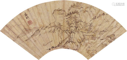 文徵明（1470～1559） 山水 合页扇面 设色笺本