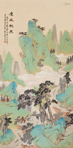 黄山寿（1855～1923） 1908年作 庐岳观泉 立轴 设色纸本