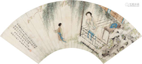吴青霞（1910～2008） 1936年作 仕女图 合页扇面 设色纸本