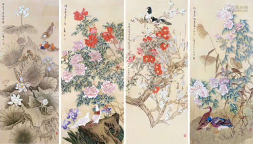 张继馨（b.1926） 2006年作 四季花鸟 镜框 设色笺本