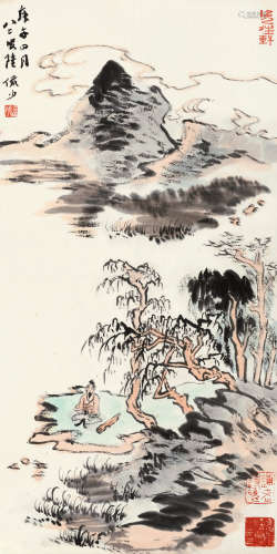 陆俨少（1909～1993） 1990年作 山水 立轴 设色纸本
