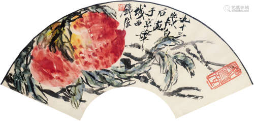 齐白石（1864～1957） 1957年作 喜庆双寿 镜框 设色纸本