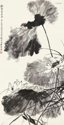 张善孖（1882～1940） 1924年作 荷花 镜框 设色纸本