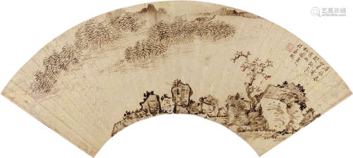 程嘉燧（1565～1643） 1640年作 山水 合页扇面 设色笺本