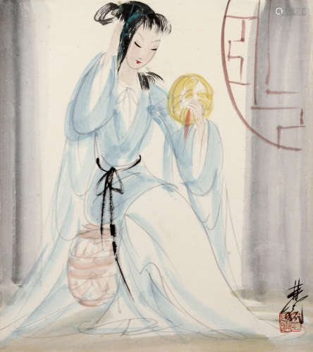 林枫眠（1900～1991） 人物 镜框 设色纸本
