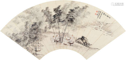 唐肯（1876～1950） 1944年作 山水 扇面 设色纸本