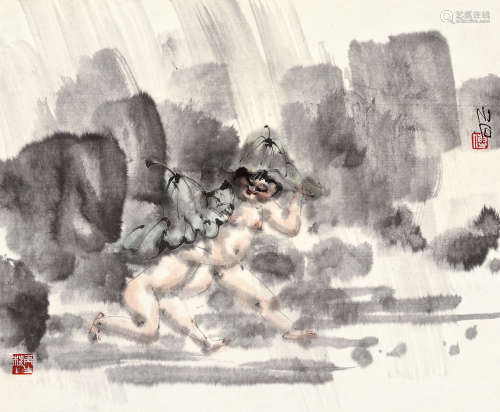 傅小石（1932～2016） 婴戏图 镜片 设色纸本