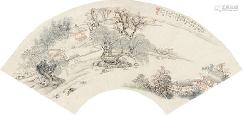 钱杜（1764～1845） 1843年作 山水 扇面 设色笺本