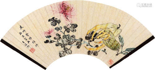王瑶卿（1881～1954） 1935年作 花卉 扇面 设色笺本