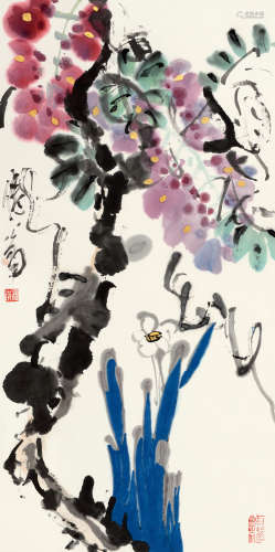 吴冠南（1962～?） 紫藤水仙 镜片 设色纸本