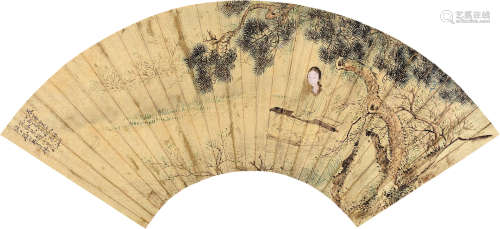 费以耕（？～1870） 1867年作 山水 扇面 设色笺本