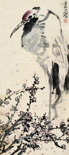 王震（1867～1938） 仙鹤 立轴 设色纸本