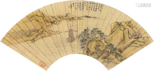 程庭鹭（1796～1858） 蒲帆一幅太湖中 扇面 设色笺本