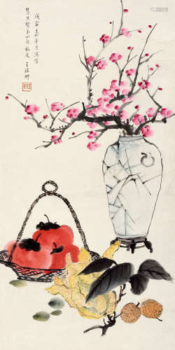 王瑶卿（1881～1954） 1938年作 清供图 立轴 设色纸本