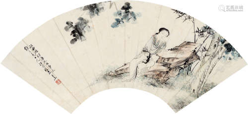 王素（1794～1877） 仕女 扇面 设色纸本