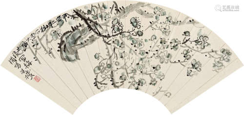 陈子庄（1913～1976） 1974年作 梅花 扇面 设色纸本