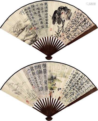 周琴韵（#）  张仲元（1863～1939） 格景书画 成扇 设色纸本