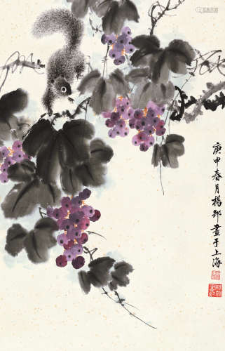 杨邨（1914～1995） 1980年作 松鼠葡萄 立轴 设色纸本