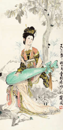 李剑晨（1900～2002） 1978年作 琵琶仕女图 立轴 设色纸本