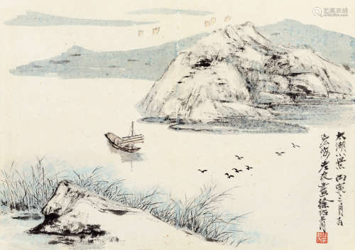 徐绍青（b.1919） 1986年作 太湖小景 单页 设色纸本