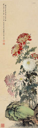 沈云霞（1908～1990） 1941年作 菊花图 屏轴 设色纸本
