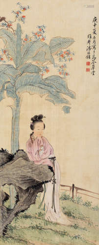 潘振镛（1852～1921） 1920年作 芭蕉仕女图 立轴 设色绢本