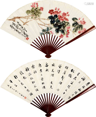 齐白石（#）  佚名（1864～1957） 花卉书法 成扇 设色纸本