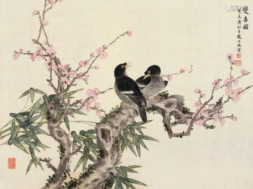 赵叔孺（1874～1945） 双喜图 镜片 设色绢本