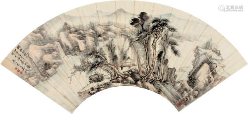 吴琴木（1894～1953） 1924年作 山水 扇面 设色纸本