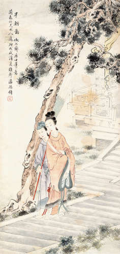 潘振镛（1852～1921） 1898年作 早朝图人物 立轴 设色纸本