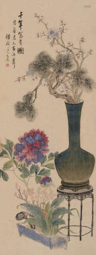 胡铁梅（1848～1899） 清供 立轴 设色绢本