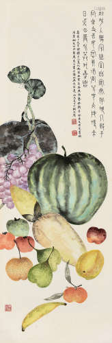 丁辅之（1879～1949） 1946年作 蔬果图 镜片 设色纸本