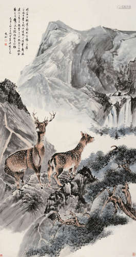 张充和（1914～2015） 1949年作 动物中堂 立轴 设色纸本