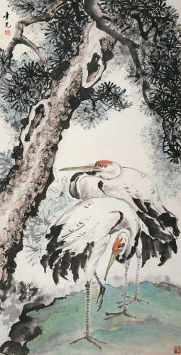 张聿光（1899～1976） 松鹤 立轴 设色纸本