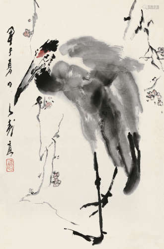 王之武（1936～） 1984年作 梅妻鹤子 立轴 设色纸本