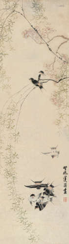 莲溪（1879～1961） 花鸟 立轴 设色纸本