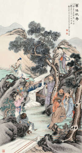 周祖荫（1897～1966） 1915年作 群仙祝寿 立轴 设色绢本