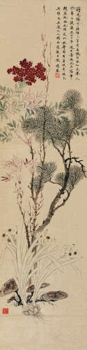 蒋廷锡（1669～1732）  吴湖帆（1894～1968）（款） 芝仙祝寿图 立轴 水墨纸本