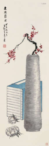 孔子瑜（1873～1926） 1924年作 文窗清供 屏轴 设色纸本