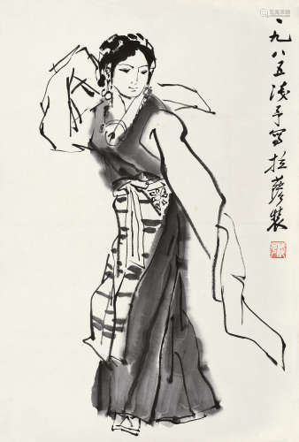 叶浅予（1907～1995） 1985年作 戏曲人物 托纸 设色纸本