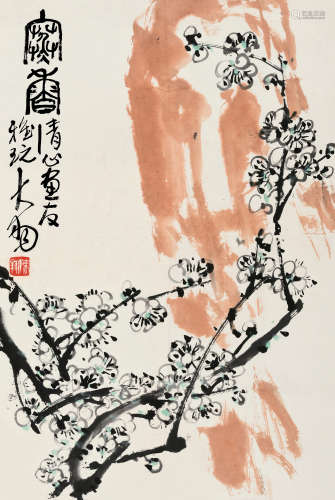 陈大羽（1912～2001） 石头梅花 立轴 设色纸本