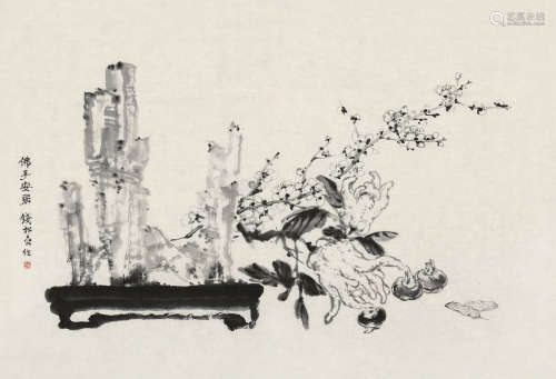 钱松嵒（1899～1985） 佛手安居 纸片 水墨纸本