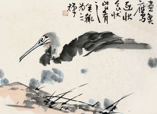 李苦禅（1899～1983） 渔鹰图 立轴 设色纸本