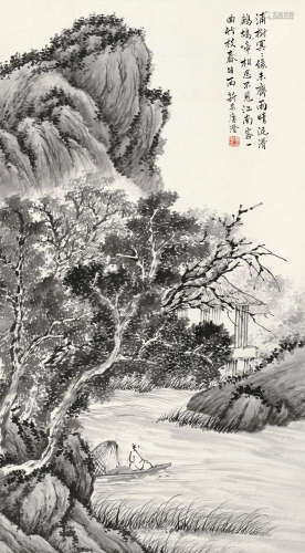 唐澄（1919～1986） 山水（浦树) 立轴 水墨纸本