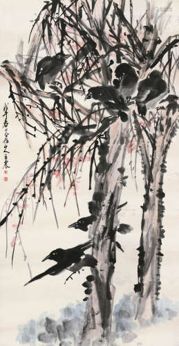 王震（1867～1938） 1918年作 花鸟 立轴 水墨纸本