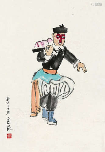关良（1900～1986） 1980年作 人物 镜框 设色纸本