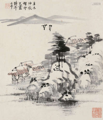 印光（1861～1940） 1931年作 山水 立轴 设色纸本