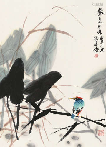 吴国亭（1935～） 1990年作 花鸟 立轴 设色纸本