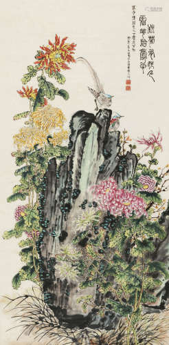陈旧村（1898～1958） 1922年作 秋菊霜花图 立轴 设色纸本