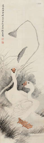 张熊（1803～1886） 1841年作 双鹅 立轴 设色绢本